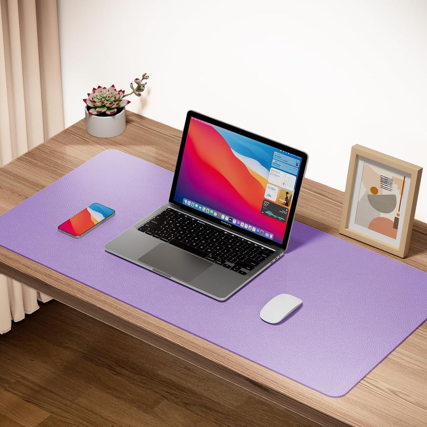 Boutilon Leather Desk Pad Protector,Non-Slip Mouse Pad,Laptop Desk Pad,Office Mouse Mat,Waterproof Leather Desk Blotter,Desk Writing Pad for Office and Home (S-Purple,24"x 14")