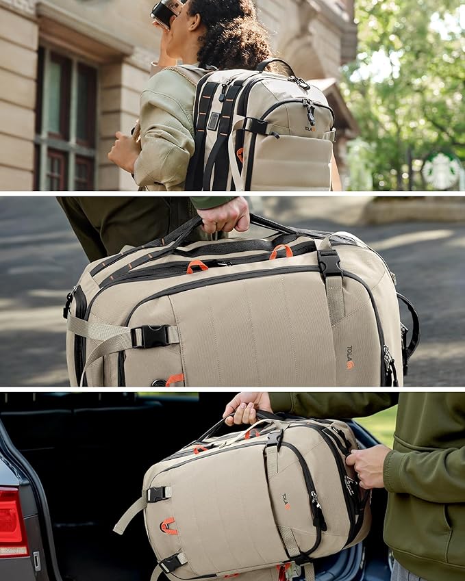 Tolaccea Carry on Travel Backpack, TSA Friendly Flight Approved Laptop Backpack Duffle Bag for Men Women with Dual Laptop Storage for 17.3", USB Charging Port, Business Rucksack 40L-50L Expandable