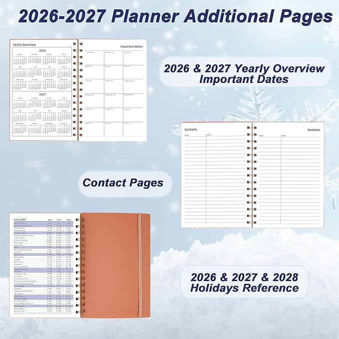 Day Planner 2026-2027, 2026 Weekly and Monthly Planner, Jan 2026-Jun 2027, 18 Month Calendar Planner with Tabs Sticker, A5 Size, Pink