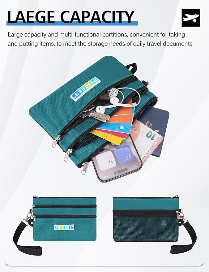 Peicees World Travel Essentials Currency and Passport Organizers Cash Cards Tickets Holder RFID Blocking Wallet, Lake Blue