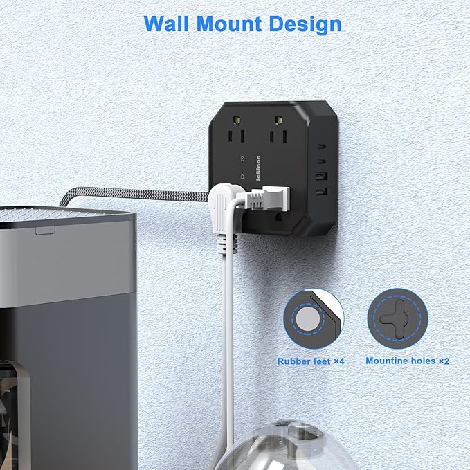 Power Strip Surge Protector - 8 Outlets with 4 USB (2 USB C) Charging Ports,JcBlaon Multi Ultra Thin Flat Plug Outlet Adapter with 5Ft Braided Extension Cord for Home, Office, Dorm,Travel Essentials