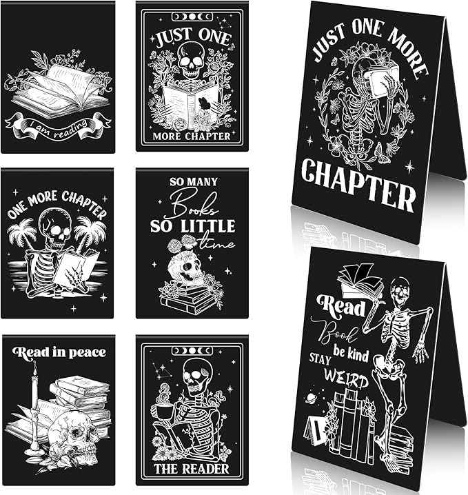Skeleton Coffin Magnetic Bookmark - 8 Pcs Gothic Skeleton Magnetic Bookmarks Skull Horror Book Mark Magnets Page Marker Clip Gift for Book Lovers Students Teacher School Reading Book Marks