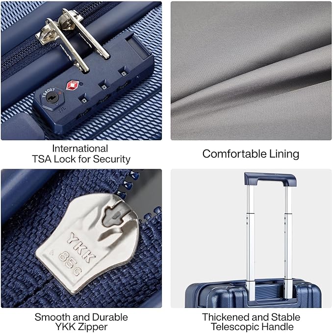 Hanke Luggage Sets 3 piece Carry On Luggage with Wheels PC Hard Shell Suitcases Lightweight Checked Travel Luggage Large Travel Suitcase Woman Men 20/24/29 Inch(Dark Blue)