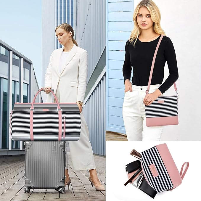 4pcs Convertible Garment Duffel Bag for Travel - 50L 2-in-1 Carry On Weekender Overnight Bag with Toiletry Bag, Fits Suits & Dresses, Trolley Sleeve, Hanging Suit Compartment, Waterproof Shoe Pocket