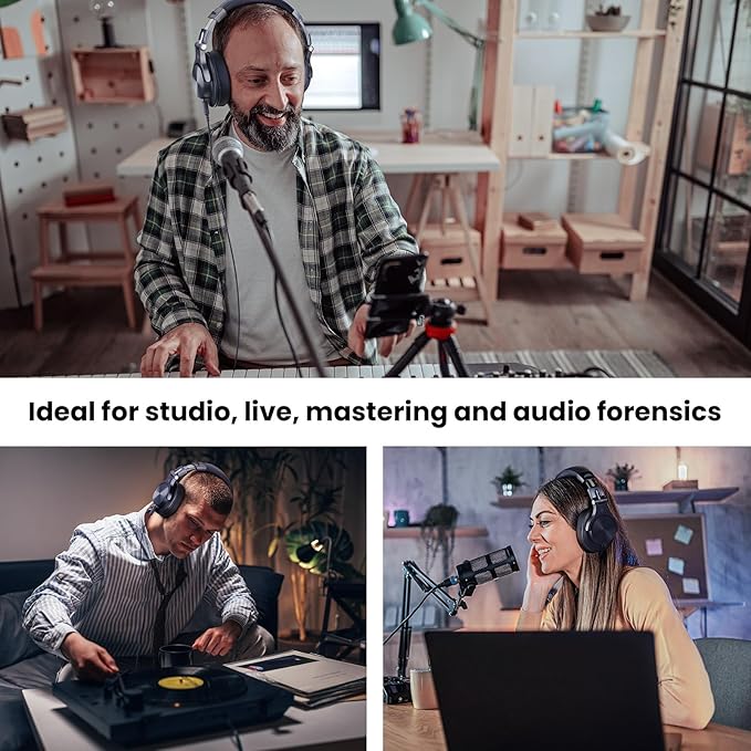 OneOdio A71 Hi-Res Studio Recording Headphones - Wired Over Ear Headphone with SharePort, Monitoring Mixing Foldable Headset with Stereo Sound, 3.5/6.35MM Jack for PC Computer DJ Guitar-Navy Blue