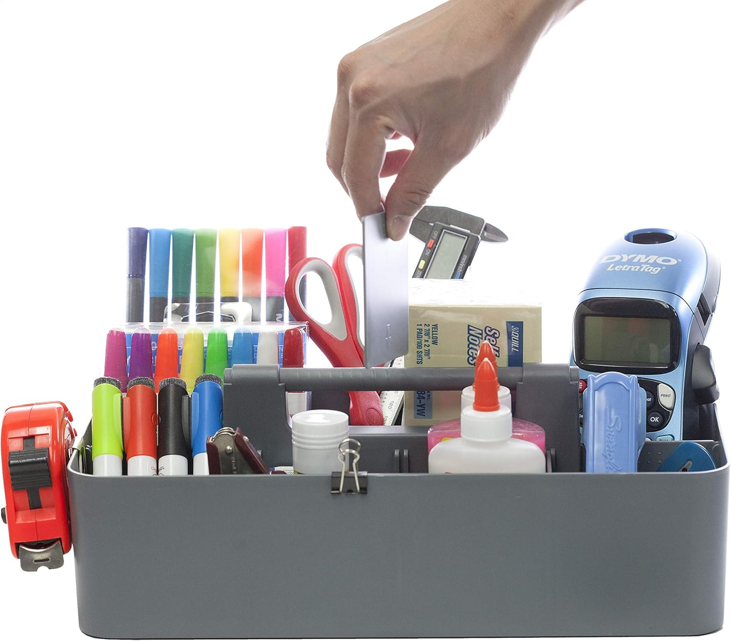 -Large Portable Caddy, DIY Dividers, 8 Compartments, School Office Supplies Business Organizer,Portable Basket with Handle Made in USA (3 PACK, Black/Gray/Ivory)