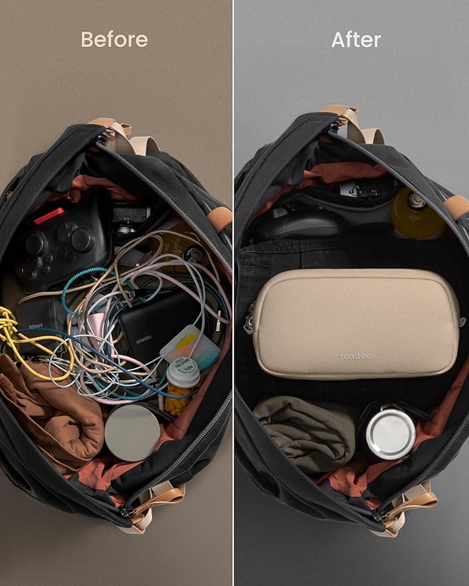 tomtoc Electronics Organizer Travel Case, Water Resistant Travel Bag Cable Organizer for Essentials, Tech Pouch Accessories Carry Storage for Cord, Phone, Cables, Airpods, USB Flash Drive, Daily Items