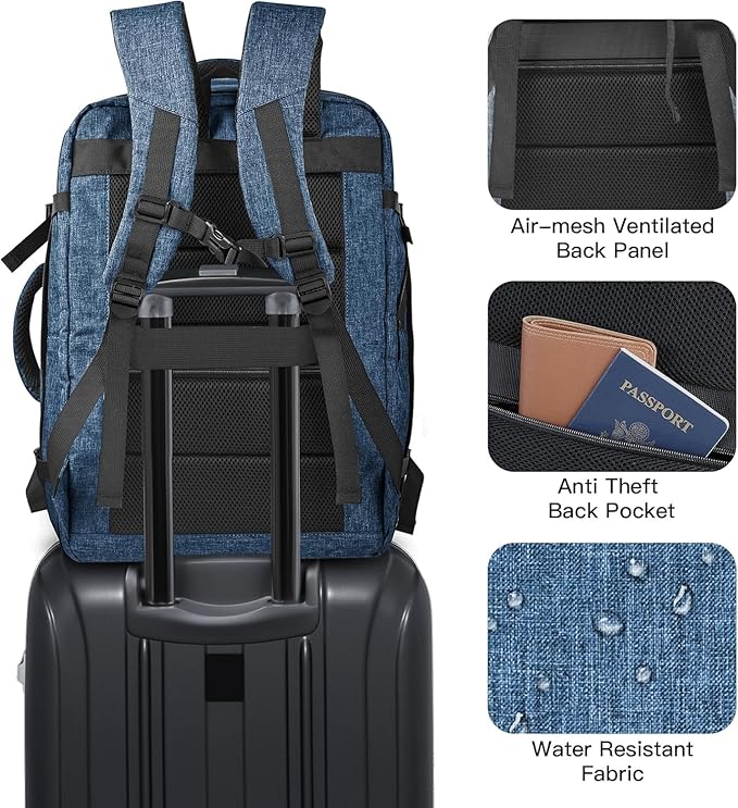 55L Extra Large Travel Backpack for Men & Women, 60L Expandable Big Capacity For Airplanes, Travel Gifts for Men Women, Carry On Backpack Fits 18.4 Inch Laptop, Luggage Suitcase Daypack Bag, Blue