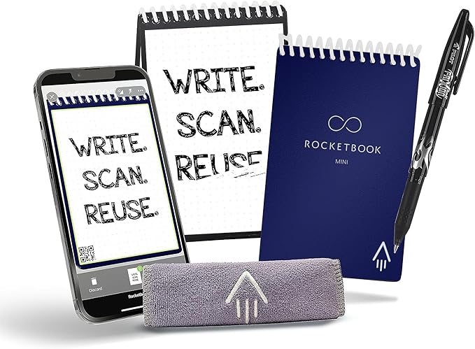 Rocketbook Smart Reusable Notebook, Mini Spiral Notebook, Midnight Blue, (3.5" x 5.5")