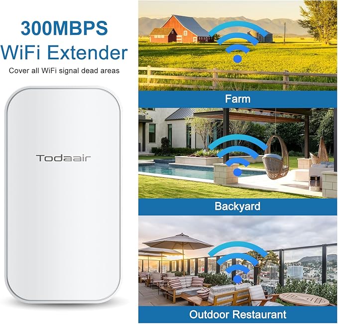 Outdoor WiFi Extender，WiFi Booster | Repeater & AP Mode｜IP65 Weatherproof | Up to 300Mbps WiFi Repeater | Easy Set Up WiFi Repeater Wireless Signal Booster with Ethernet Port