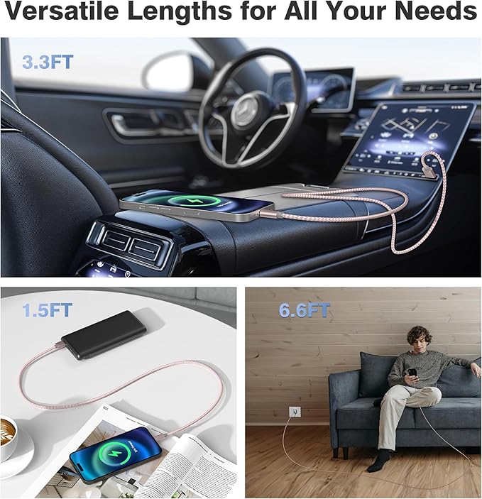 Elebase iPhone 17 16 Pro Max Charging Cable 1.5/3.3/6.6FT 3Pack,USB A to Type C Car Charger Cord,USBC Power Cable for New Apple iPad 10 10th Mini 8 8th 7 7th Air 5 5th 6 6th Airpods 4 4th Generation