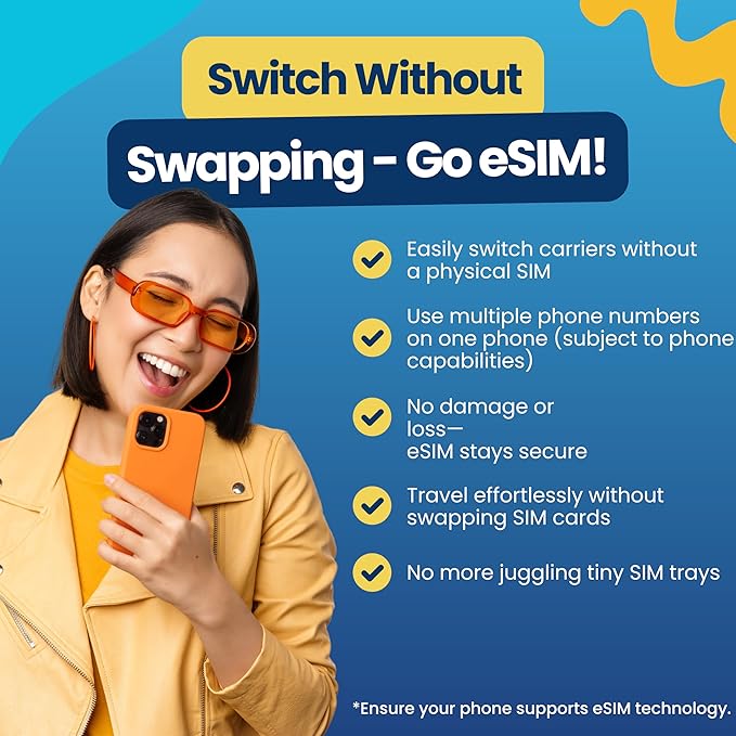 H2O Wireless 30-Day USA eSIM, Prepaid eSIM Card with 10GB High-Speed 4G LTE/5G Data & 5GB Mobile Hotspot, Unlimited Data, Talk & Text to 70+ Countries, US Mobile SIM Card for Cell Phones