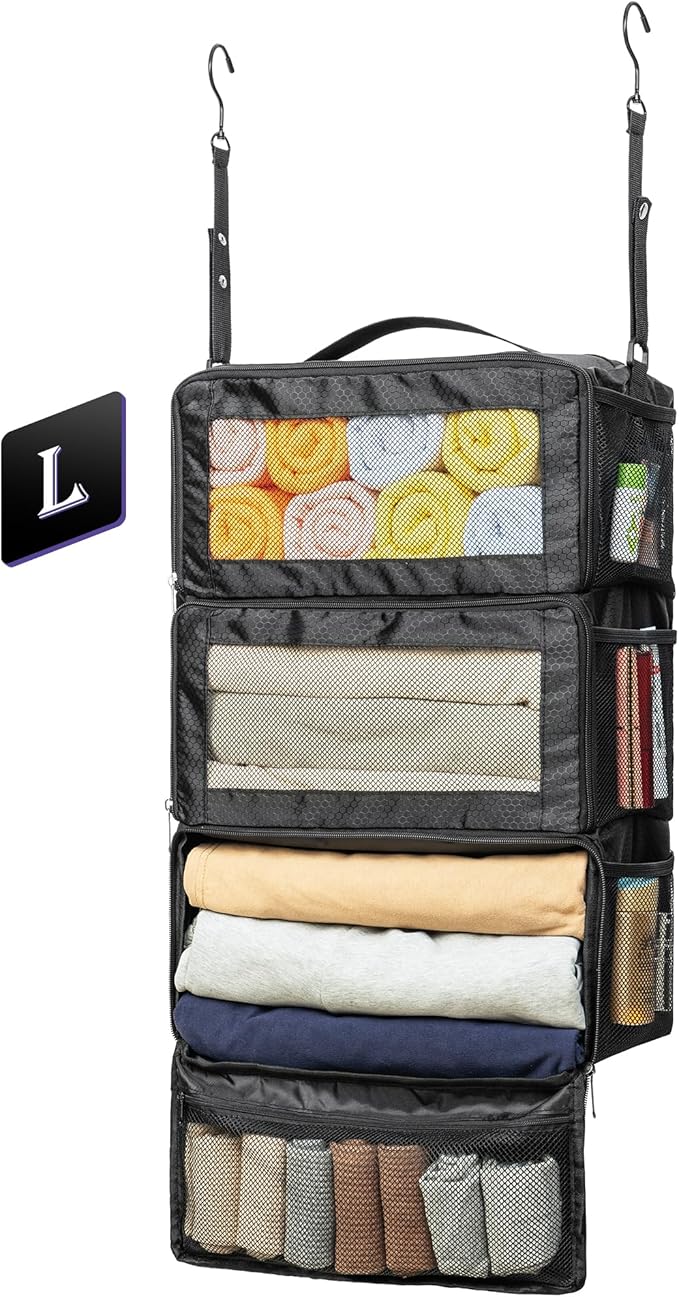 Suitcase Organizer, Travel Luggage Organizer Hanging Shelves Packing Cube Closet/Collapsible Portable Travel Organizer for Carry-on
