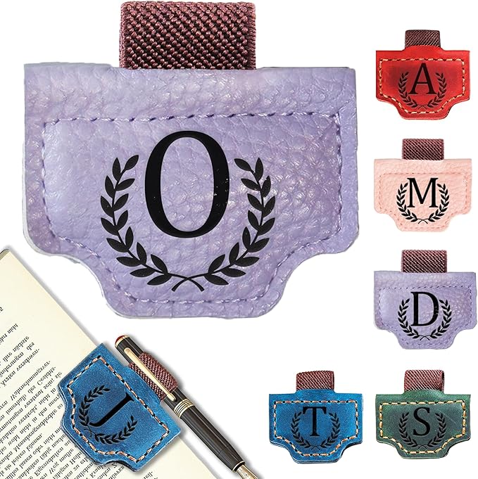 Personalized Bygone Mark Bookmark with Pen Holder, Leather Magnetic Bookmark 26 Letters Name Initial Bookmarks for Readers, Book Lover Gifts for Women Men Notebook Accessories (Purple, O)