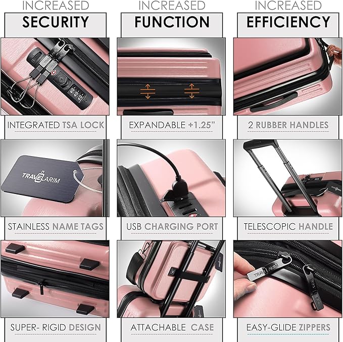 Hard Shell Luggage Sets with Spinner Wheels 4 Piece, Expandable Large Suitcases with TSA Lock, Travel Large Suitcase Set, Pink Luggage Set