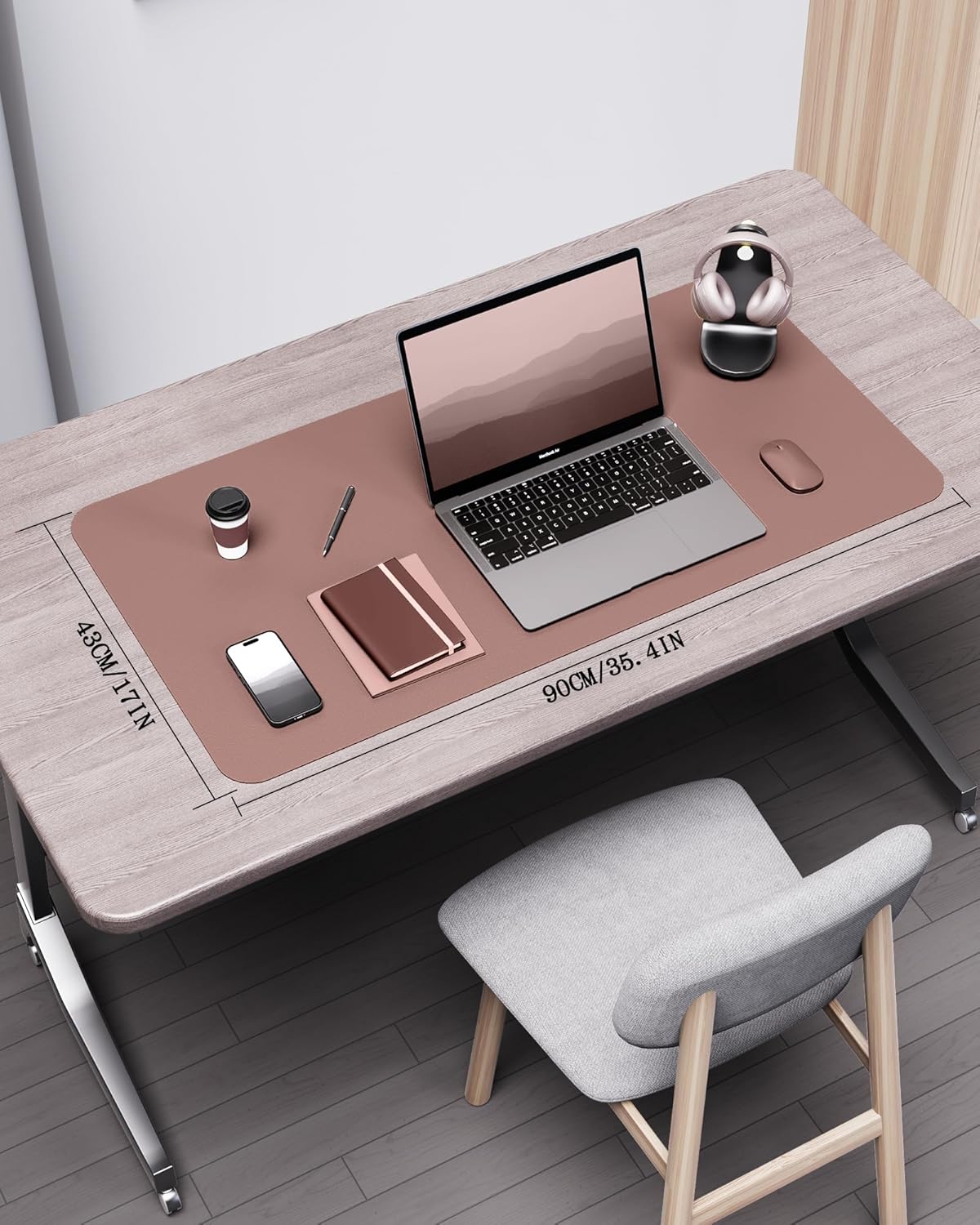 YSAGi Double-Sided Desk Pad, 35.4"x17" Leather Desk Mat, Eco Cork Desk Pad Protector,Large Mouse Pad,Waterproof Desk Blotter for Office/Home (Pale Mauve/Cork)