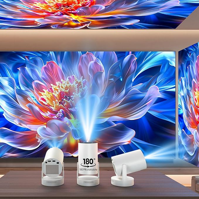 【Electric Focus】Mini Projector,Support 4K with Bluetooth 5.4 WIFI6,48watt Sound Base Speaker, 260 ANSI,Android 11,210° Rotation,auto Keystone Correction Video Projector HY300 Plus