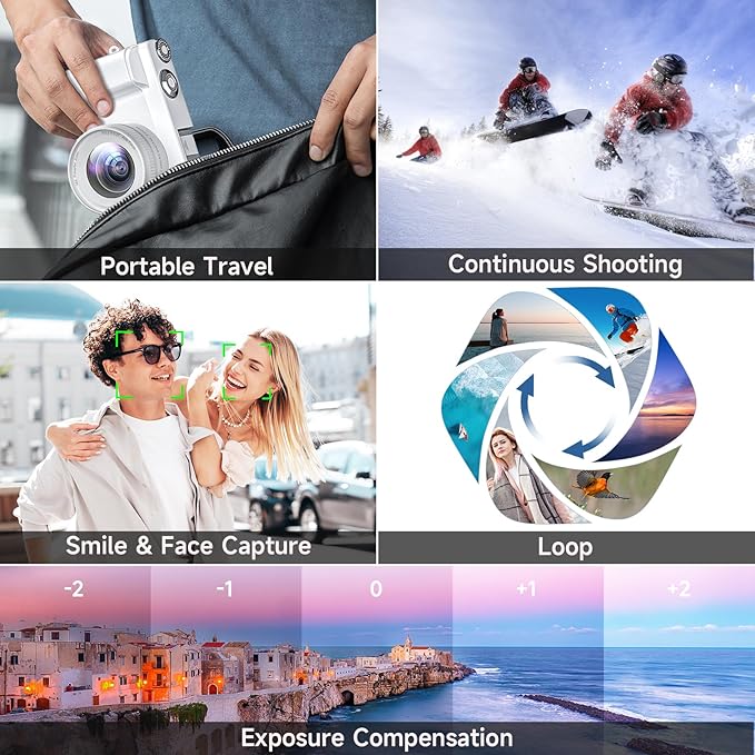 Zostuic 4K Digital Camera, 48MP Autofocus Anti-Shake Vlogging Camera for YouTube Video, 3'' 180Flip Screen with Flash 16X Zoom 32GB Card, Compact Travel Camera with Battery Charger