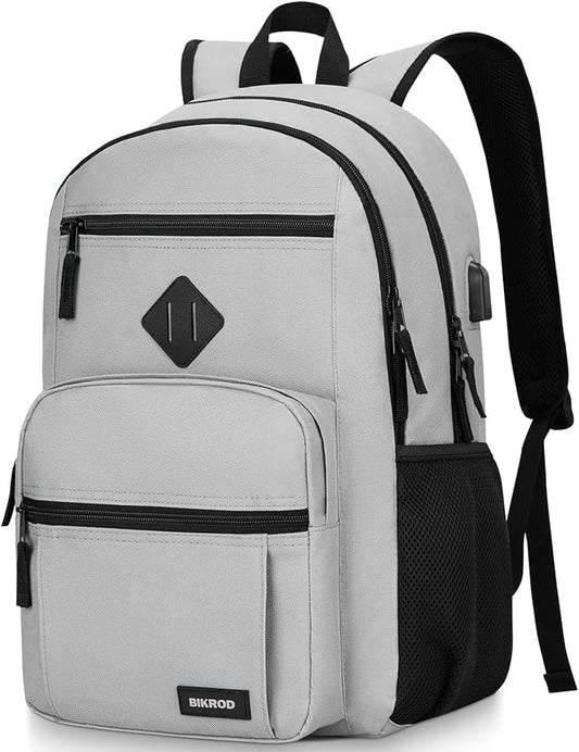 BIKROD Backpack for Men and Women, Lightweight Casual School Backpack for Teens Boys and Girls, Daily-use Travel Laptop Backpack with USB Charging Port Fits 15.6 Inch Notebook, High School Bookbag