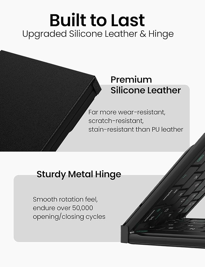 Nillkin Foldable Travel Keyboard with Touchpad & Number Pad, Bluetooth Wireless Portable Folding Full Size Keyboard with Trackpad for PC Laptop iPad Tablets Smartphone, Silicone Leather Cover, Black