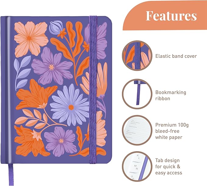 Rileys & Co. Password Book with Alphabetical Tabs, Password Keeper, Password Books for Seniors, Password Notebook for Internet Login, Website, Username (6 x 5 Inches, Purple - Floral)