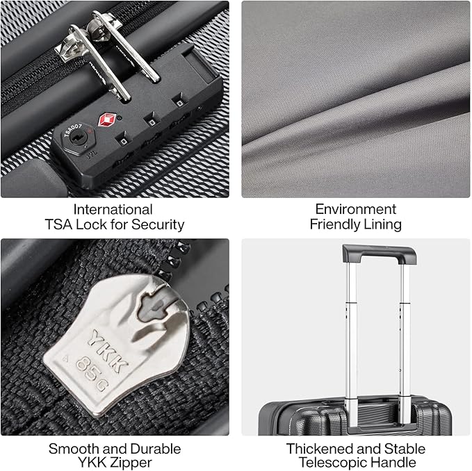 Hanke Luggage Sets 3 piece Carry On Luggage with Wheels PC Hard Shell Suitcases Lightweight Checked Travel Luggage Large Travel Suitcase Woman Men 20/24/29 Inch(Jet Black)