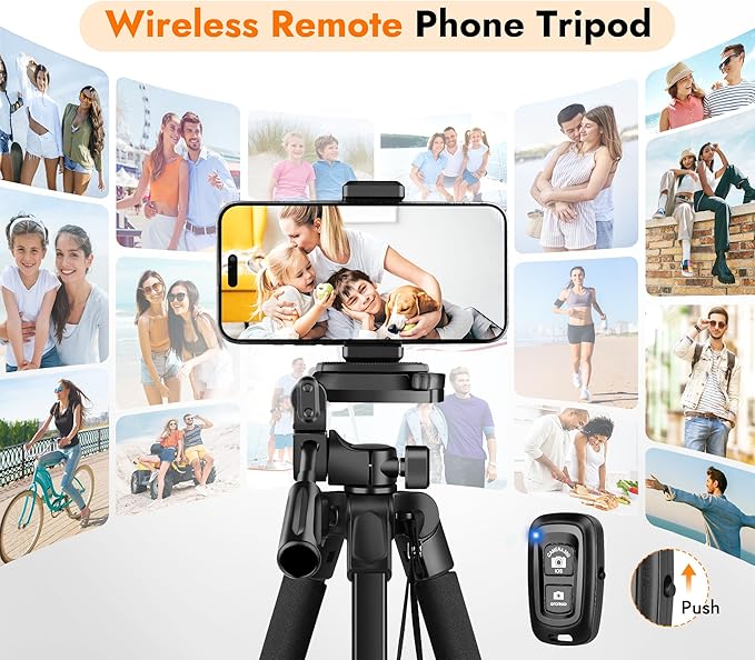 JOILCAN Phone Tripod Stand - 67" Aluminum Extendable Tripod with Remote, Portable Tripods for iPhone Photos Selfie & Video, Compatible with iPhone DSLR Camera Projector