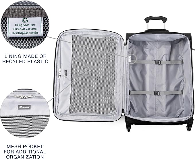Travelpro Maxlite 5 Softside Expandable Checked Luggage with 4 Spinner Wheels, Lightweight Suitcase, Men and Women, Black, Checked Medium 25-Inch