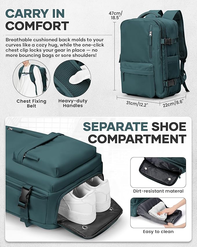 Vacuum Travel Backpack with Pump for Women, Personal Item Carry on Backpacks Flight Approved 18x14x8 inches for Men,Laptop Waterproof Work Compression bags Casual Daypack. (Blue)