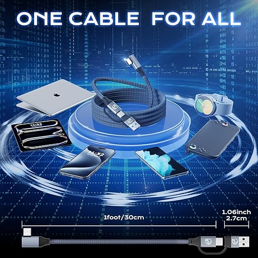 UseBean 20Gbps USB C 3.2 Gen 2 Cable Short 1FT 2Pack, 240W Right Angle USBC Cable with USB to USB C Adapter, 5K/4K Video Type-C Monitor Cord for iPhone 17/17 Air/17 Pro/17 Pro Max/16/15, MacBook