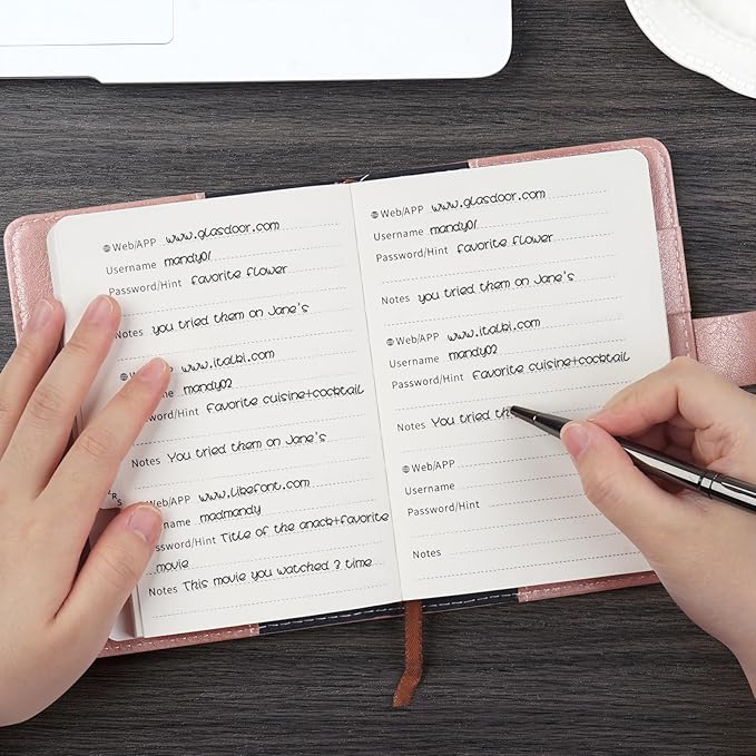WEMATE Password Book with Lock, Password Book with Alphabetical Tabs 600+ Password Space,Password Organizer Logbook with Lock, Password Keeper for Computer & Website Logins 4.33 X 6.18 Inch Rose Gold