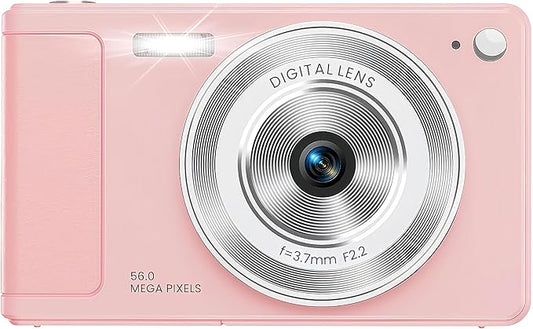 Digital Camera, Pink Cameras for Photography, YouTube Vlogging, 16X Zoom UHD Autofocus Compact Point and Shoot Flip Screen Camera with 32GB SD Card, Small Photo Camera for Kids, Teen
