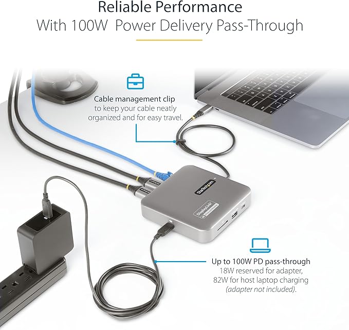 StarTech.com 7-in-1 USB C DisplayLink Dual Monitor Docking Station, Dual 4K 60Hz HDMI Dock for MacBook M1 M2 M3 M4 & Windows, USB 10Gbps Hub, Gigabit Ethernet, SD, 100W PD, 22in (56cm) Cable
