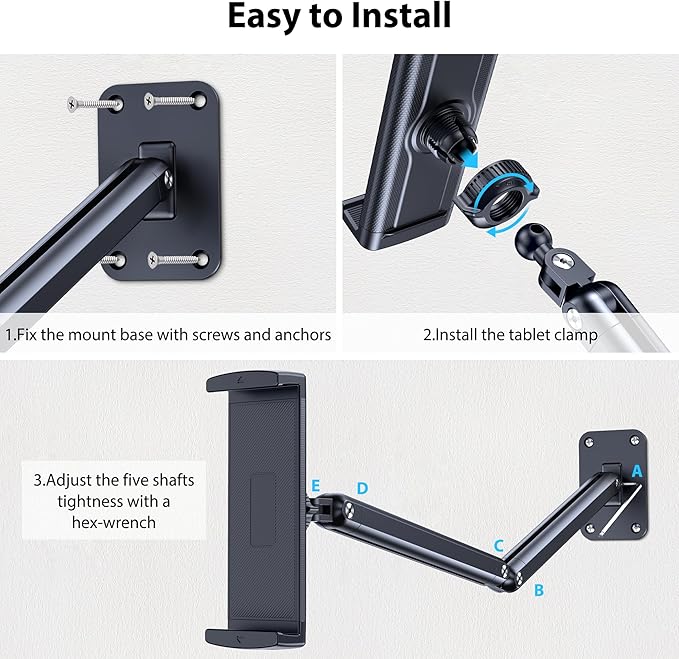 CreaDream Wall Mount for iPad, Aluminium Adjustable & Extendable Holder Arm, Fits 4.7-13" Tablets, Phones, Kindle Fire HD, Galaxy Tab, Samsung Galaxy