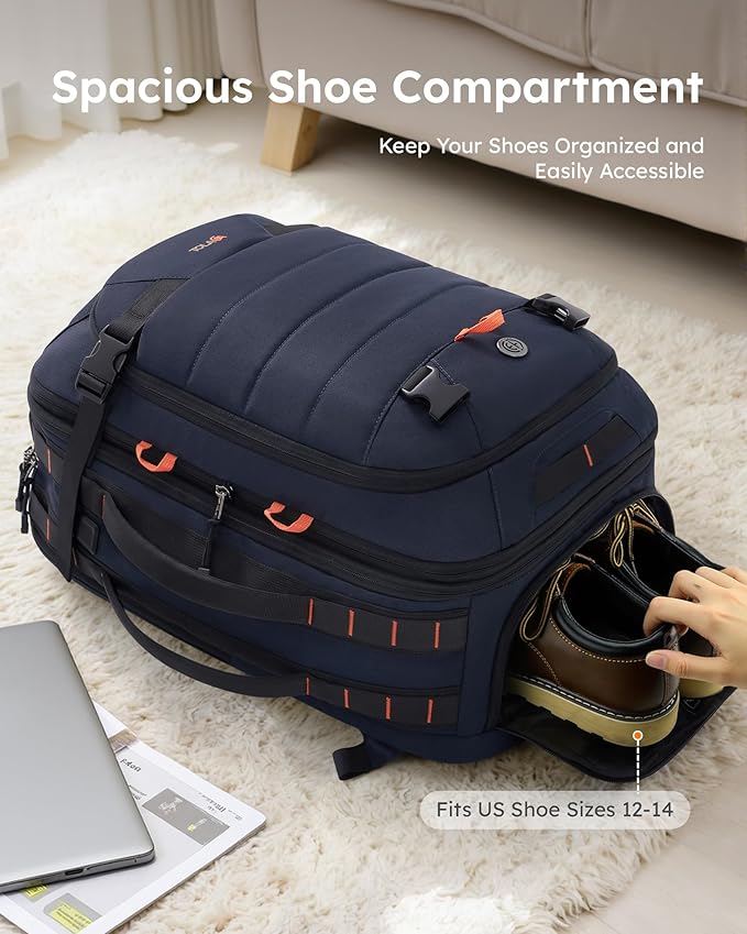 Tolaccea Carry on Travel Backpack, TSA Friendly Flight Approved Laptop Backpack Duffle Bag for Men Women with Dual Laptop Storage for 17.3", Expandable Business Rucksack 40L-50L Large - Blue