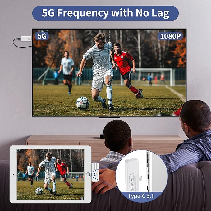 Wireless HDMI Transmitter and Receiver, Upgrade Type-C 3.1 Port Wireless Hdmi Plug & Play Portable 2.4G/5G for Streaming Video and Audio to HDTV/Projector/Monitor from Martphone/Tablet/Laptop