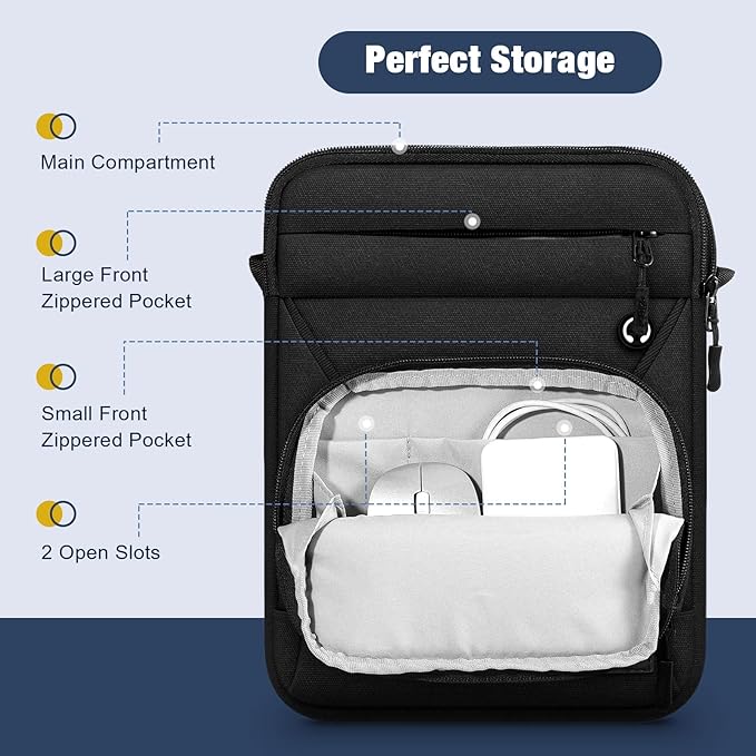 MoKo 9-11 Inch 360° Protective Tablet Sleeve Bag, Fits iPad Air M3 11, 5/4th 10.9, iPad A16 10/9/8/7th 10.2, iPadPro 11 Inch, Tab S8/S9 11, Multifunctional Bag with Shoulder and Headphone Port, Black