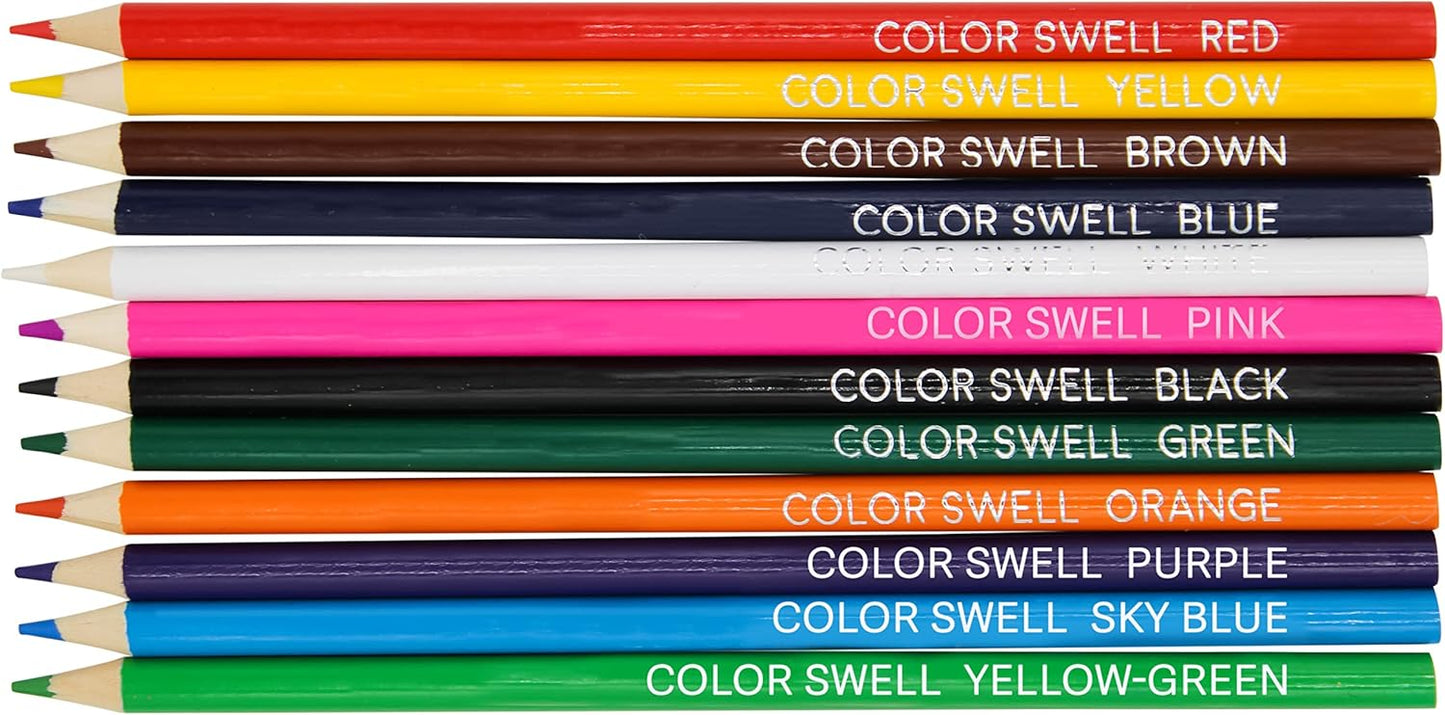 Color Swell Colored Pencil Pack 12 Count Assorted Vibrant Pre-Sharpened Colors Perfect for Kids, Teachers, Classrooms, and All Ages