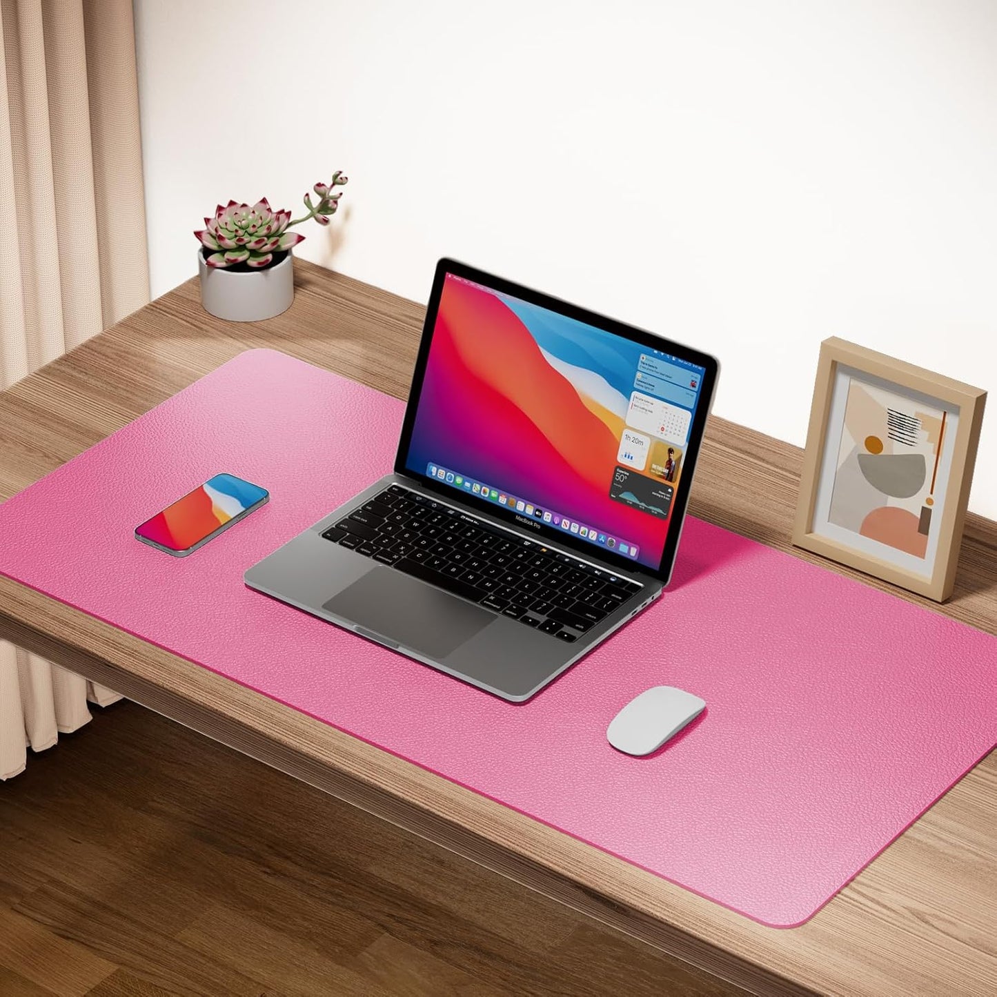 Boutilon Leather Desk Pad Protector,Non-Slip Mouse Pad,Laptop Desk Pad,Office Mouse Mat,Waterproof Leather Desk Blotter,Desk Writing Pad for Office and Home (M-Rose Pink,30"x14")