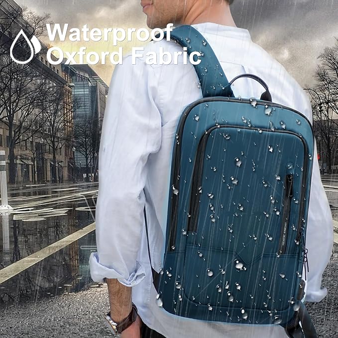 hk Backpack for Men Business Slim Backpack with USB Charger Computer Lightweight Anti-theft Travel (Dark Blue, 15.6 Inch)