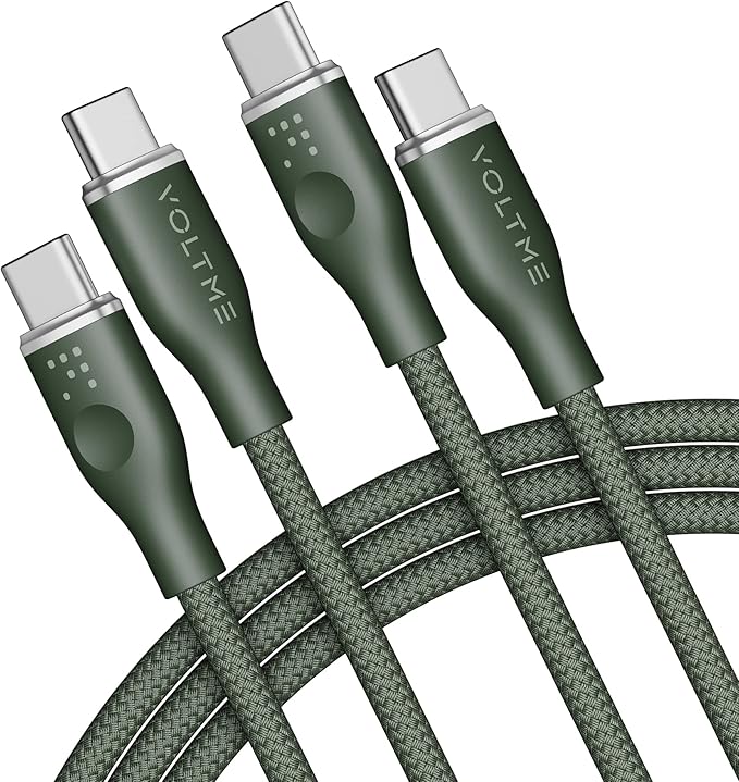 VOLTME USB C Cable (6ft 100W, 2-Pack), Premium Nylon USB C to USB C Cable 2.0, Type C Charging Cable Fast Charge for iPhone 17/16/15 Series,Galaxy S25/S24/S23,MacBook Pro 2020,and More(Green)