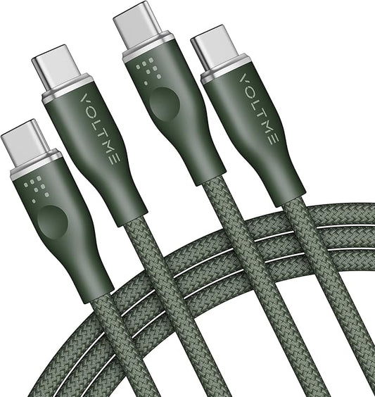 VOLTME USB C Cable (6ft 100W, 2-Pack), Premium Nylon USB C to USB C Cable 2.0, Type C Charging Cable Fast Charge for iPhone 17/16/15 Series,Galaxy S25/S24/S23,MacBook Pro 2020,and More(Green)