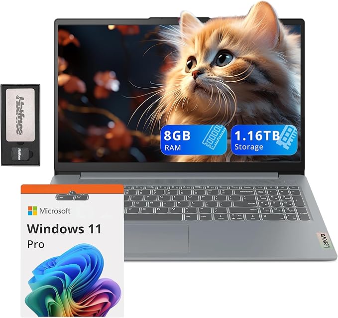 Lenovo IdeaPad Slim 3i 15.6" FHD Laptop, Intel i3-N305, 8GB LPDDR5, 1.16TB Storage (1TB SSD + 160GB Docking Station Set), Intel UHD Graphics, Numeric keypad, Dolby Audio, Wi-Fi 6, Win 11 Pro, Gray