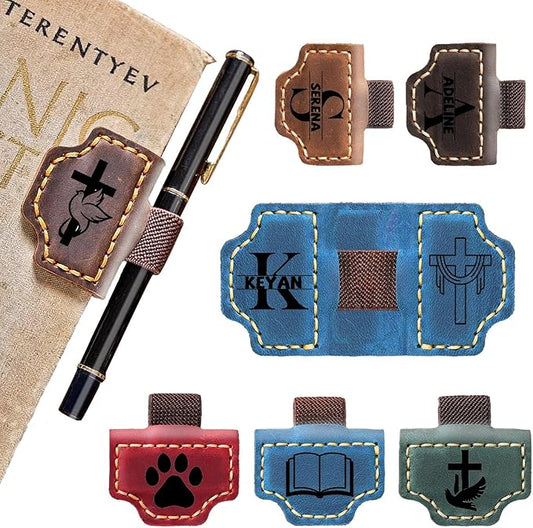 Custom Bygone Mark Bookmark with Pen Holder, Personalized Magnetic Leather Bookmarks, Magnetic Pen Holder Bookmark Best Gifts for Reading Women Book Lovers Travelers Notebook Accessories
