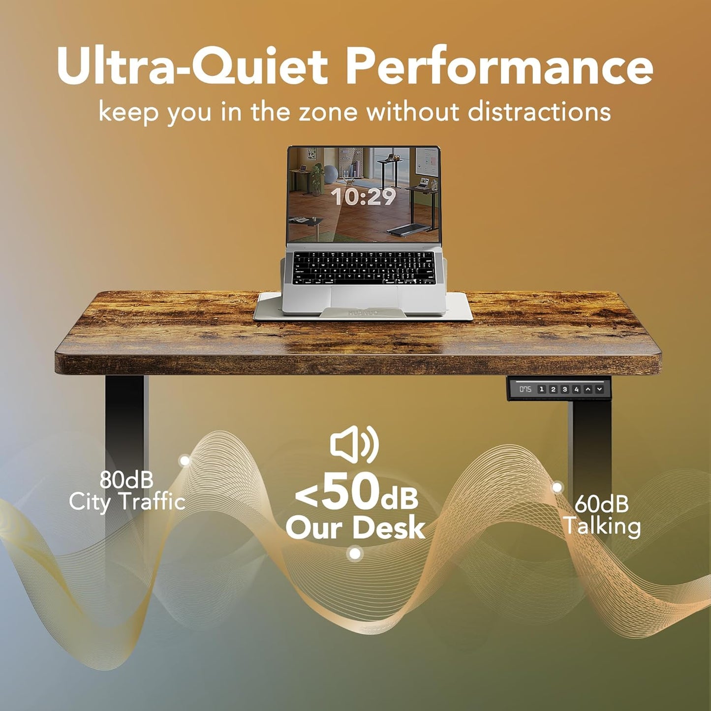 HUANUO 71 x 30 inch Electric Standing Desk Adjustable Height, 4 Memory Height Settings, Sit Stand Up Desk for Home Office & Computer Workstation, Rustic Brown