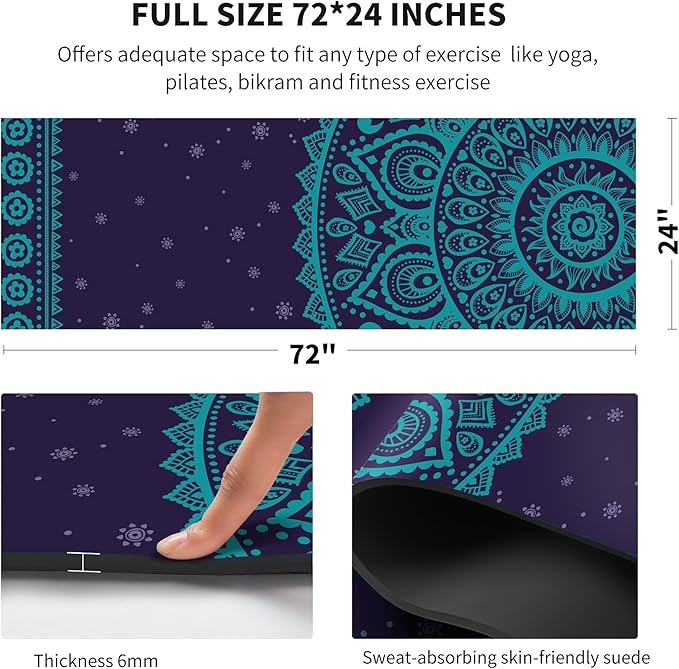 nuveti Yoga Mat Print Extra Thick TPE Non Slip Fitness Exercise Mat with Carrying Bag,72"x24" Extra Thick 6MM Exercise & Workout Mat for Yoga, Pilates Fitness and Floor Exercises