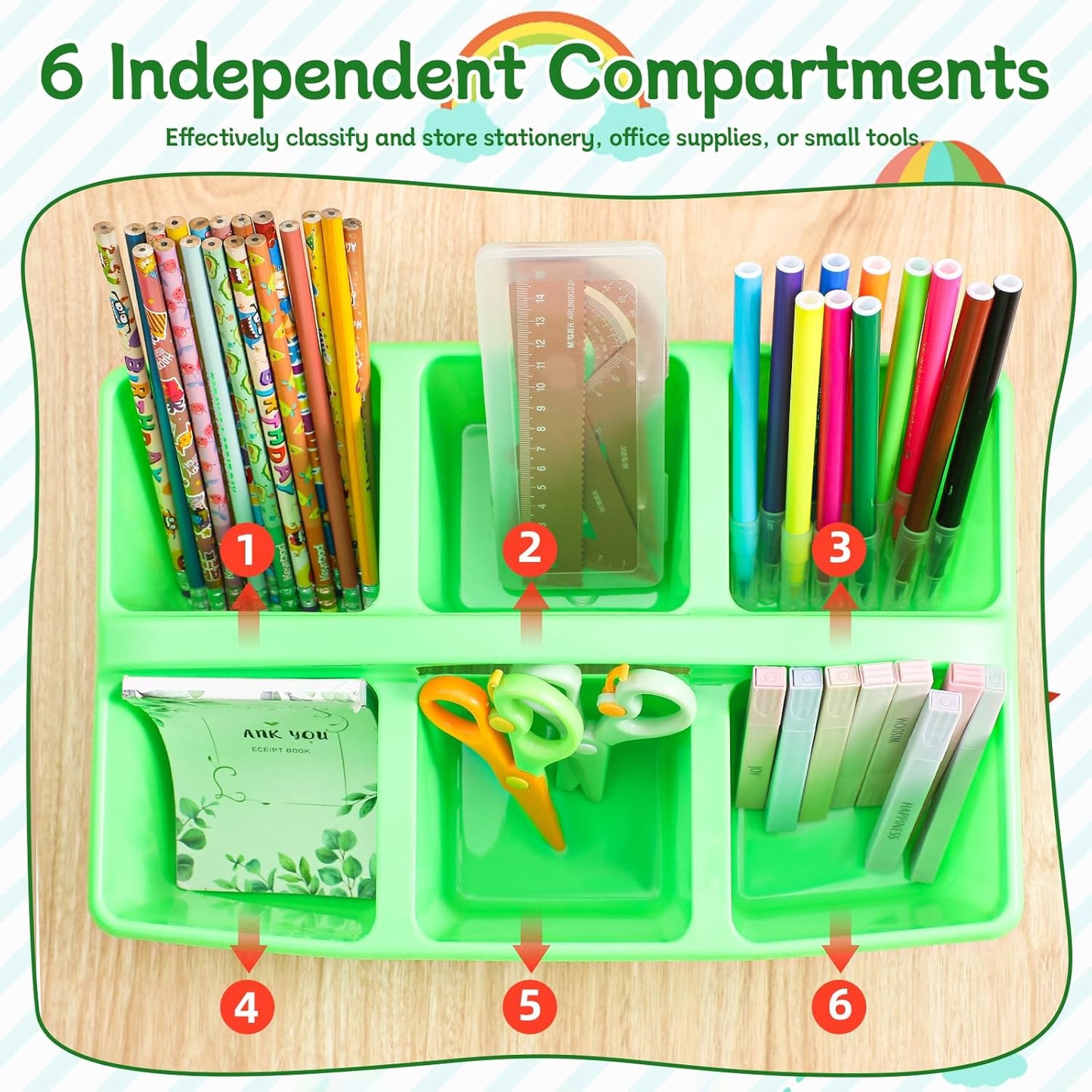 6 Equal Compartment Classroom Caddy, 12 Pack Small Caddy Organizer with Handle Rainbow Colors Plastic Classroom Table Caddies School Supply Organizer for Easy Storage(Rainbow Colors)