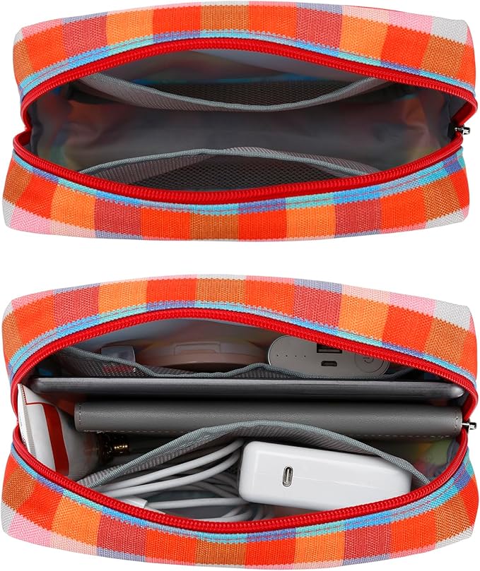 E-Tree Cute Makeup Bag,Big Travel Make up Pouch,Zipper Large Toiletry Cosmetic Brush Skin Care Case for Women Man,Tech Electronic Organizer,Small Canvas Storage for Personal Items,Colorful Checkered