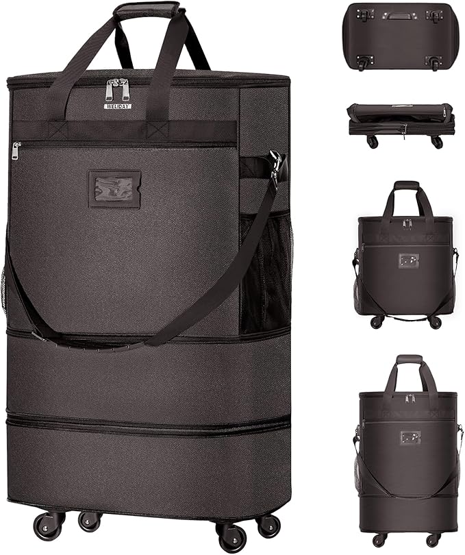 Suitcases with Wheels Expandable Luggage Bag Foldable Suitcase with 4 Universal Wheels Collapsible Rolling Travel Case Large Capacity Duffel Bag (Coffee)