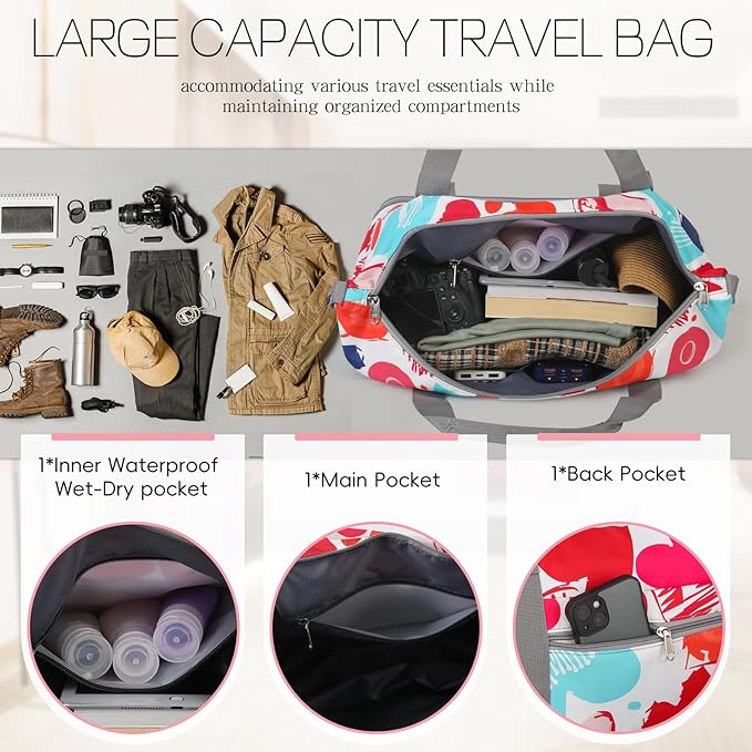 VOOWO Rolling Duffel Bag with Wheels - Foldable Expandable Duffle Bag with Wheels for Travel, Rolling Luggage Bag Wheeled Carry On Bag, Large Rolling Backpack Weekend Bags for Men Women (Love)